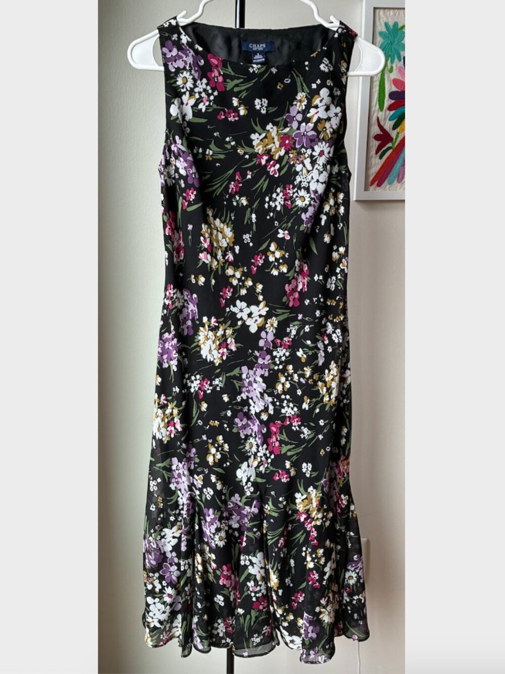 Chaps Floral Black Sleeveless Midi Dress - Size 6